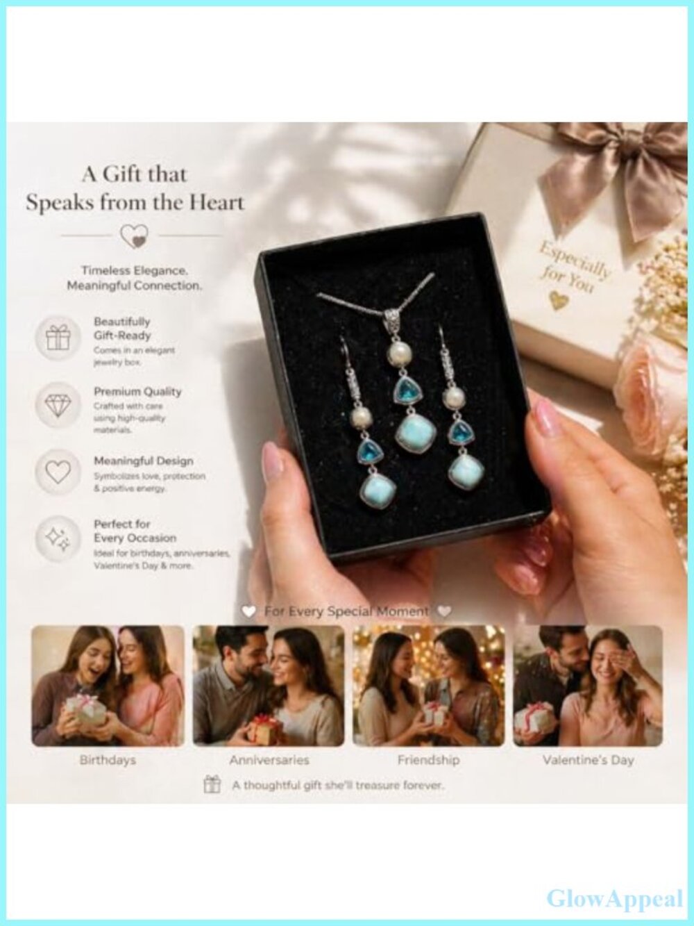 Larimar Blue Topaz Freshwater Pearl Necklace Earrings Set 925 Sterling Silver - Picture 4 of 6